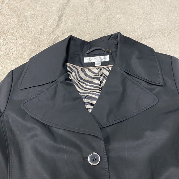 Via Spiga XL Womens Black Rain Coat Jacket Trench Animal Print Lining Belted - Picture 8 of 14